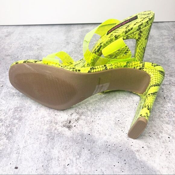 Neon Yellow Lucite Dual Strap Open Toe Heel Sandal - Picture 6 of 6